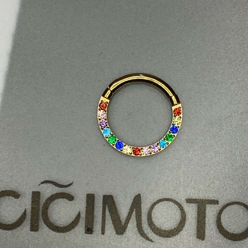 New - Rainbow Blinged Surgical Steel CZ Hoop Earring Daith, Tragus, Piercing - Picture 4 of 7